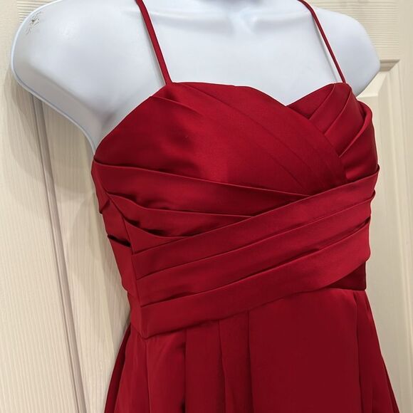 David’s Bridal Dress Sz 12 Apple Maroon Burgundy Red Ruched Spaghetti Strap Maxi - Picture 3 of 15